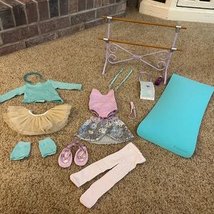 American Girl brand Ballet and Bar set with 2 dance outfits